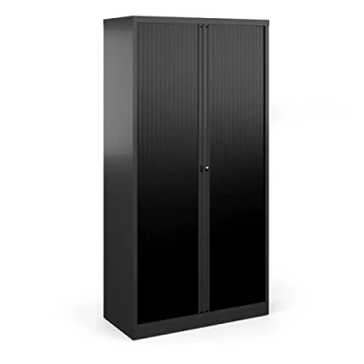 Image of Office Bisley System Steel Tambour Cupboard Black Color 1970mm high Storage Furniture