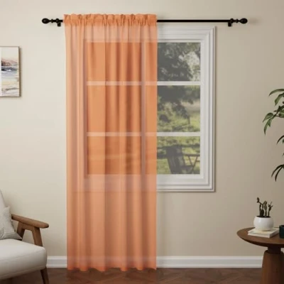Image of Pacok Orange Voile Curtains, 90 Drop Net Curtain for Windows, Rod Pocket Sheer Panel Curtains Living Room Kitcken Bedroom W56xL90 Inch(Orange, 142 x 228cm)