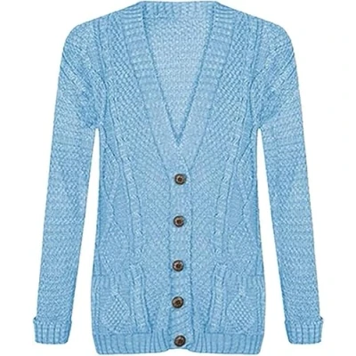 Image of MAYA® Plus Size Womens Button Long Sleeve Pocket Top Ladies Knitted Cardigan (Light Blue, 12 14)