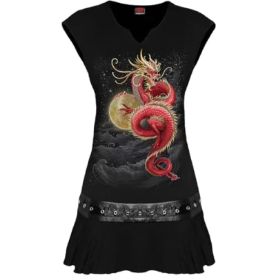Image of Spiral Shenlong Stud Waist Mini Dress Black XL
