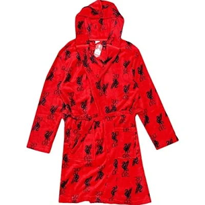 Image of Mens Official Liverpool Football Dressing Gown Hooded Fleece Bath Robe Sizes S XL (Small)
