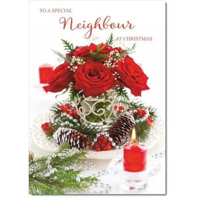 Image of doodlecards Neighbour Christmas Card Red Roses Decoration Medium Size with Plain Envelope