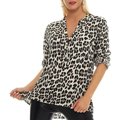 Image of Malito Blouse with Animal Print Safari 3/4 Tunic Top T Shirt Loose Longsleeve Slim Fit Skinny Straight Oversized 6702 Women One Size (Rose)