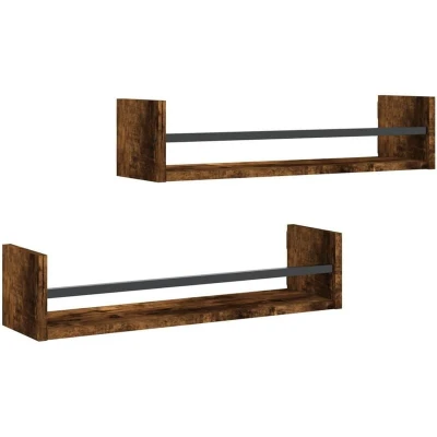 Image of vidaXL Wall Shelves with Bars 2 pcs Smoked Oak 60x16x14 cm