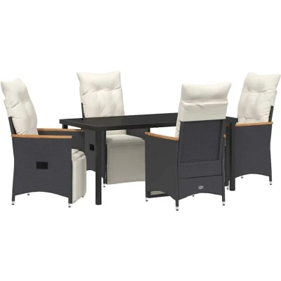 Image of vidaXL 5 Piece Garden Dining Set with Cushions Black Poly Rattan