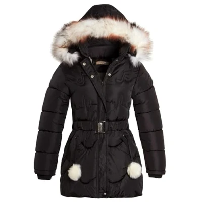 Image of SS7 Girls Quilted TikTok Padded Parka Coat Faux Fur Black