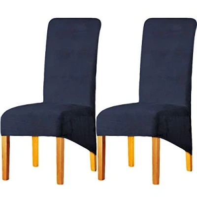Image of LANSHENG Velvet Dining Chair Covers, Stretch Large Slipcovers for Chairs Set of 2, Washable Removable Kitchen Seat Protector Room (Navy Blue, 2)