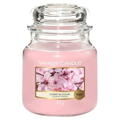 Image of Yankee Candle Scented Candle, Cherry Blossom Medium Jar Long Burning Candles: up to 75 Hours, Candles Gifts for Women
