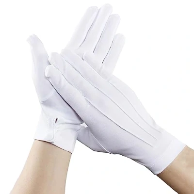 Image of Teokantz 2 Pairs White Gloves with Buttons, Men, Nylon for Service Costume Butler Jewellery