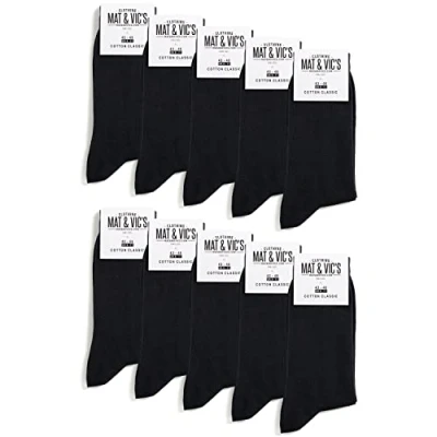 Image of Mens Socks (10 Pair Pack) by Mat &amp; Vic&#039;s Cotton Classic Comfortable Breathable (UK &#039;4 6 / EU 35 38, Black Collection)