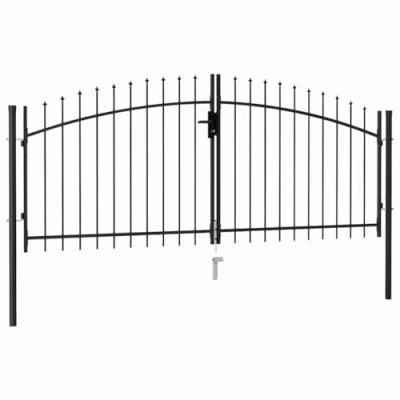 Image of vidaXL Garden Drive Fence Gate Double Door with Spike Top Weather Resistant Outdoor Backyard Patio Fencing Barrier Steel 3x1.25m Black