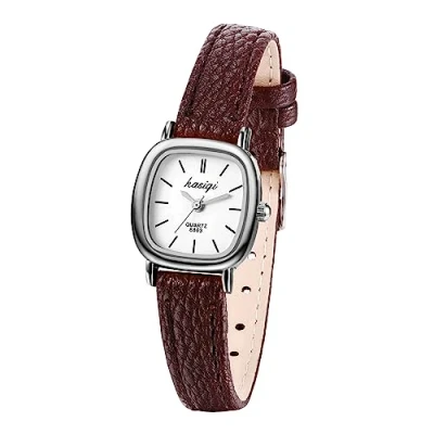 Image of JewelryWe Women Leather Watches: Small Square Analog Quartz Watch Simple Elegant Casual Dress