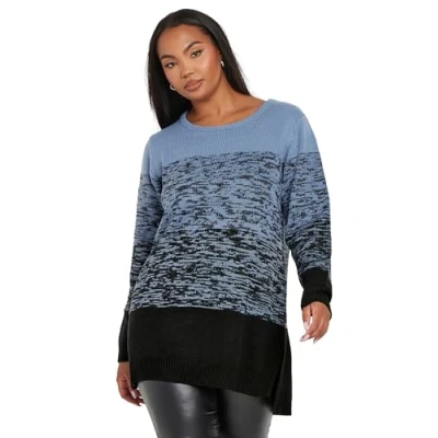Image of Yours Curve Colourblock Stripe Knitted Jumper Women&#039;s Plus Size Blue