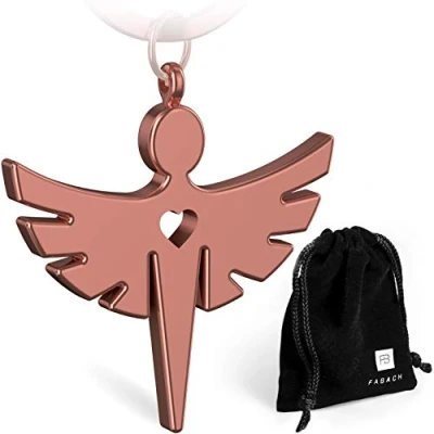 Image of FABACH Guardian Angel Keyring with Heart Elegant Pendant made of Metal in Silver, rose gold, Black Good Luck Charm Gift for Car Driving Licence 1 x gold (shiny) roségold (glänzend)
