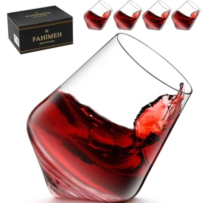 Image of Whisky Glass, Personalised Whiskey Glasses Set of 4, Crystal Rum Glass with Gift Box, 300ml Rotating Cognac Tumbler, Best for Men Birthday,Fathers Day, Anniversary