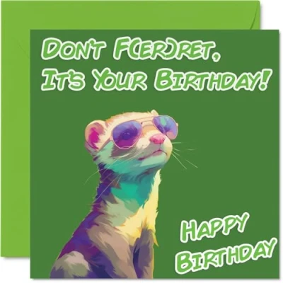 Image of Funny Birthday Cards for Women Men Cool Ferret Sunglasses Happy Card Mum Dad Brother Sister Uncle Auntie Cousin Grandad Nanny Friend 145mm x Joke Pun Greeting