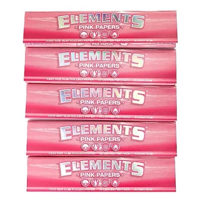 Image of Elements Ultra thin King Size Slim PINK rolling paper 5 booklets / 160 papers