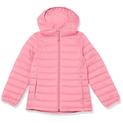 Image of Amazon Essentials Girls&#039; Lightweight Water Resistant Packable Hooded Puffer Jacket, Bright Pink, 11 12 Years