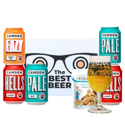 Image of Beer HUNTER Camden British Craft Gift Set Box with Glass IPA, Pale Ale, Lager (5 x 330ml Cans)
