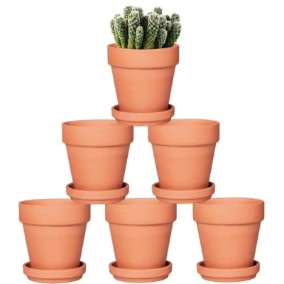 Image of vensovo Terra Cotta Pots with Saucer 6 Pack 12.7CM Clay Pot Ceramic Pottery Planter Cactus Flower Succulent Drainage Hole, Great for Plants, Crafts, Wedding Favor