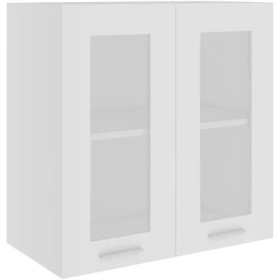 Image of vidaXL Hanging Glass Cabinet in White Engineered Wood Kitchen Storage 60x31x60 cm