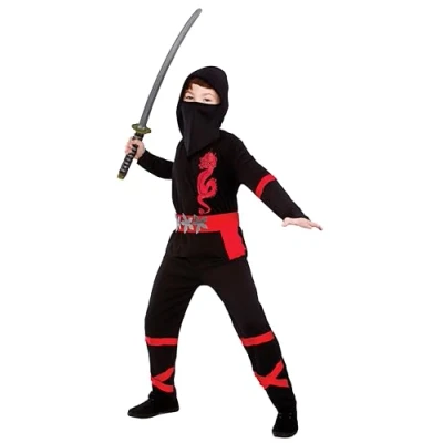 Image of Kids Boys Black/Red Power Ninja Fancy Dress Costume (5 7 years)