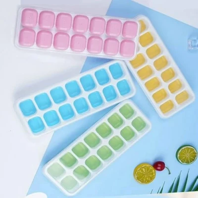 Image of Deenz 4 Pack Ice Cube Trays with Clear Removable Lid Easy Release Silicone Flexible Moulds Bpa Free Stackable Durable Spill Resistan Freezer Soft Base