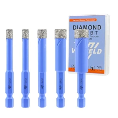 Image of Dry Diamond Drill Bits Set 6/6/8/10/12mm 5Pcs Tile Hole Saw Kit for Ceramic Porcelain Marble Granite Quick Change Hex Shank with Storage Case