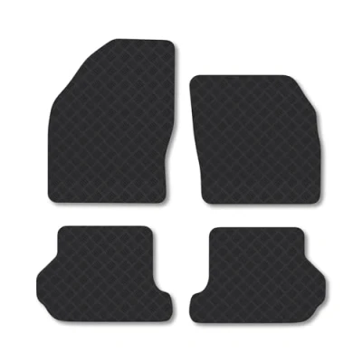Image of Rubber Car Mats Compatible with Ford Focus (2007 2010) [Mk2] [Cabriolet] Tailored Fit Floor Set Accessory Black Custom 4 Pieces Clips Anti Slip Backing, Heavy Duty &amp; Waterproof