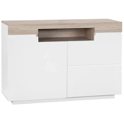 Image of Beliani Modern Sideboard White Drawers Shelf Light Wood Top Retro Marlin