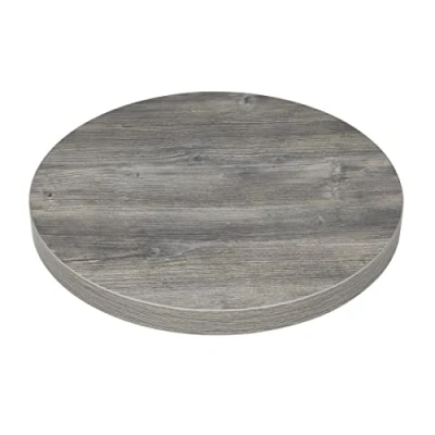 Image of Bolero Pre Drilled Round Melamine Table Top 600mm, Ash Grey, wood Effect, High Heat Resistant FT292