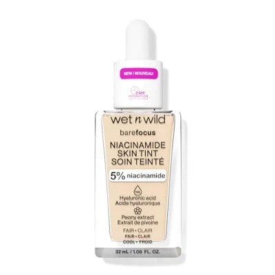 Image of Wet n Wild Bare Focus Niacinamide Skin Tint, Lightweight Foundation with Buildable Formula, Enriched Hyaluronic Acid and Vitamin E for a Radiant Look, Fair