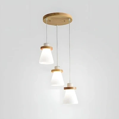 Image of SIYANE Kitchen Island Milk Glass Pendant Lights Cluster Round Chandelier Natural Wood Farmhouse Single 3 Light Ceiling Hanging Lamp Rustic White Coastal Lighting for Dining Room Bedroom