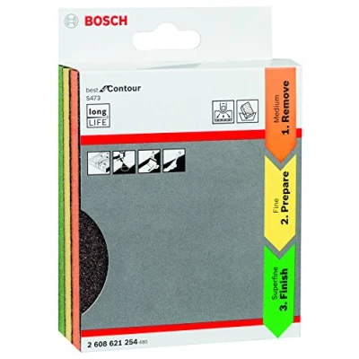 Image of Bosch Professional 3 piece Sanding Sponge S473 Best for Contour Set (wood, plastic and metal, 98 x 120 13 mm, accessories hand sanding)
