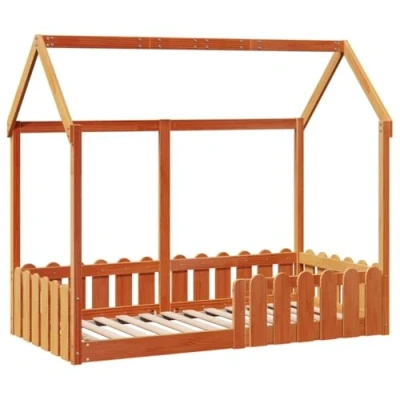 Image of vidaXL Kids House Bed Frame Solid Pinewood, Wax Brown, 160x80 cm
