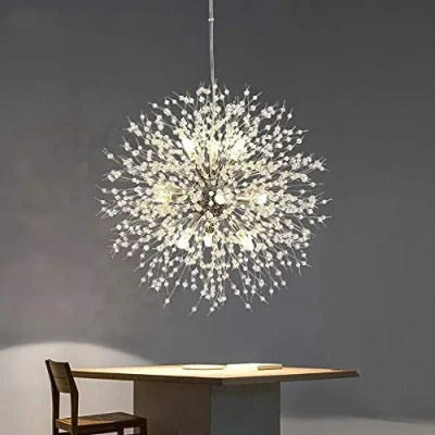 Image of EFPD Crystal Chandelier, Silver Dandelion, 9 Light Firework Chandelier for Living Room, Dining Kitchen Island, G9 Bulb Included