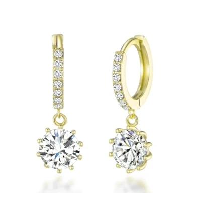 Image of Philip Jones Gold Plated Solitaire Drop Hoop Earrings Created with Zircondia® Crystals