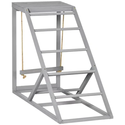 Image of PawHut Chicken Activity Play Set with Swing, Coop Toy Ladder, Platform for 2 Chickens, Hens, Grey