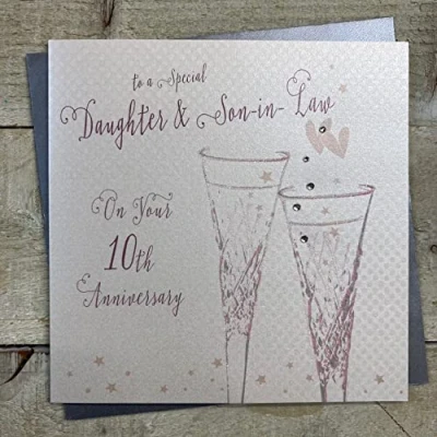 Image of White Cotton Cards Daughter &amp; Son in Law 10th Tin Wedding Anniversary Flutes B108 10 DS,16cm x 16cm