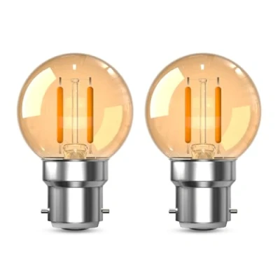 Image of Luxvista 1.5W B22 Vintage Golf Ball Bulb, Warm White 2200K Amber, LED Low Watt Light Bulbs, 20W Equivalent Replacement G40 Decorative Pack of 2