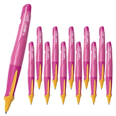Image of 12 x BIC Kids Beginners, Learner Triangular Mechanical Pencils, 1.3mm Lead, Pink Barrel (OEM Packed Non Retail Packaging)