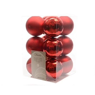 Image of Decoris Box of 12 shatterproof baublesshiny/matt 6cm red, Acrylic