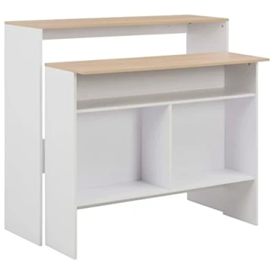 Image of vidaXL Bar Table with 2 Tops White and Oak 130x40x120 cm