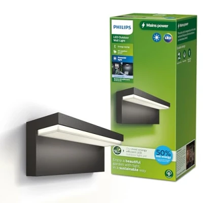 Image of PHILIPS Lighting Bustan UltraEfficient Outdoor Wall Light, 3.8W 4000K, Antracite, IP44 Weatherproof