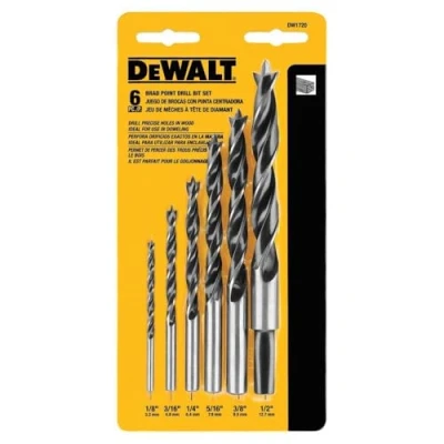 Image of DEWALT Drill Bit Set, Brad Point, 6 Piece (DW1720), Black
