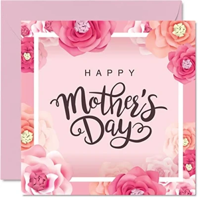 Image of Mothers Day Card for Mum, Floral Flowers Bouquet Happy Mother&#039;s Mother from Son Daughter, 145mm x Seasonal Beautiful Greeting Cards Mummy Mama Mam Mammy Mom Mommy