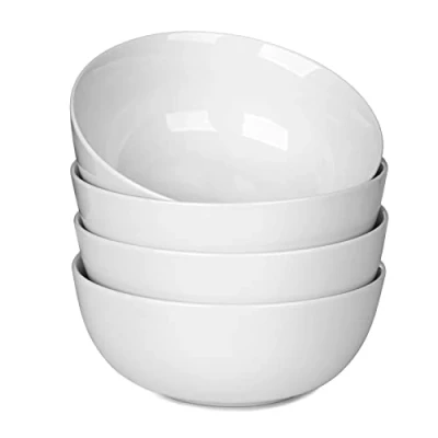 Image of WishDeco Cereal Bowls Set of 4, Soup Bowls, 600ml Breakfast Ceramic White for Dessert, Pasta, Noodle, Salad, Fruit, Microwave &amp; Dishwasher Safe