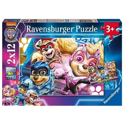 Image of Ravensburger Paw Patrol Mighty Movie 2x 12 Piece Jigsaw Puzzles for Kids Age 3 Years Up Toddler Toys