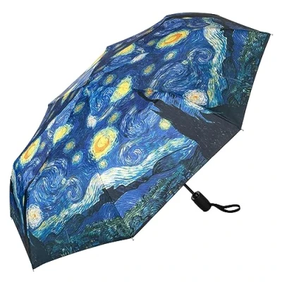Image of VON LILIENFELD® Pocket Umbrella Vincent van Gogh Starry Night Automatic Opening Windproof Folding Slightly Stable Mini Art
