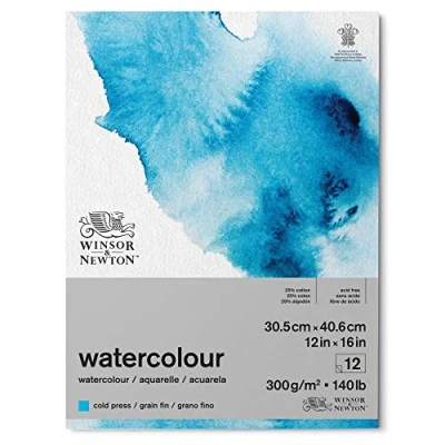 Image of Winsor and Newton Watercolour Paper Pad, 30.5 x 40.6 cm, 12 Sheets, 300 g/m�, Glue Bound, Cold Pressed, Acid , Mixture of 25 Percent Cotton Cellulose Fibres, Natural White